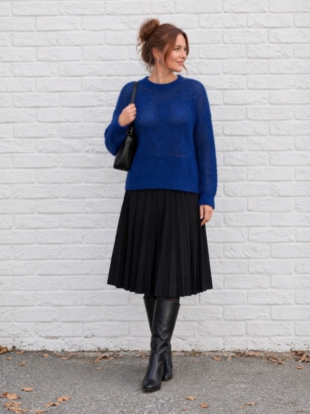 Royal Blue Fuzzy Open Knit Sweater Side Slits Size M
